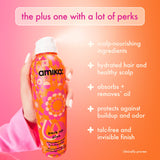 amika perk up plus extended clean dry shampoo is the plus one with a lot of perks: scalp-nourishing ingredients, hydrated hair and healthy scalp, absorbs + removes* oil, protects against buildup and odor, talc-free and invisible finish. *clinically proven.  