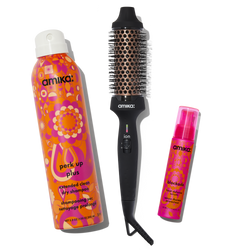 blowout: protect + extend set | blowout babe thermal ionic hairbrush with blockade heat protectant serum and perk up plus dry shampoo