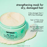 Amika strengthening mask for dry, damaged hair on a light green background