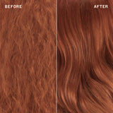 Before and after comparison of red hair with a hair product application.