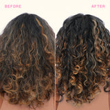 Before and after comparison of curly hair with ombre color.