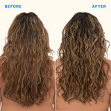 Before and after comparison of wavy hair on a person with 'Before' on the left and 'After' on the right.