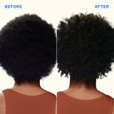Before and after comparison of a person's hair with a clear background