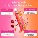 perk up plus extended clean dry shampoo is infused with scalp-friendly ingredients: AHA mandelic acid - helps the scalp stay balanced, sea buckthorn - helps to nourish + restore lipids in hair, rambutan seed extract - helps reduce odor, arrowroot powder - soaks up excess oil + moisture.