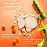 Product ingredients with text on an orange background