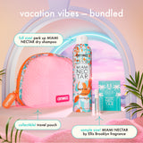 vacation vibes -- bundled. our exclusive bundle features a full size perk up MIAMI NECTAR dry shampoo, a sample size of MIAMI NECTAR by Ellis Brooklyn fragrance, and a collectible pink mesh travel pouch. 