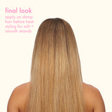 Back view of a person with straight, blonde hair on a white background