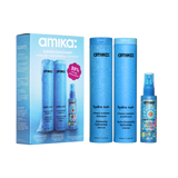 amika hydration heavyweights wash + care routine set for intense moisture. display box pictured next to: hydro rush intense moisture shampoo + conditioner bottles (275 ml / 9.2 oz), and hydro rush leave-in conditioner (30 ml / 1 oz).