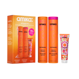 amika soft strand stars nourishing wash + care set. display box next to normcore signature shampoo + conditioner (275 ml / 9.2 oz bottles), and soulfood nourishing mask (30 ml / 1 oz)