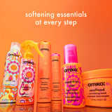 image of the signature collection. text reads: "softening essentials at every step. perk up is a volumizing dry shampoo. the wizard silicone-free is a detangling primer. the normcore shampoo and conditioner are your wash day duo. superfruit star is a lightweight styling oil. soulfood is a conditioning mask." 
