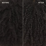 Comparison of textured hair before and after treatment.