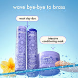 wave bye-bye to brass with the bust your brass system. the bust your brass shampoo and conditioner duo is designed for blondes, silvers, and grays, offering a solution to brighten and tone brassy hues. the bust your brass mask offers intensive conditioning to neutralize warm tones and maintain vibrant, healthy-looking hair. 