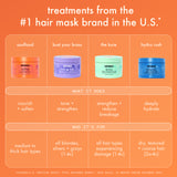 amika hair mask products with descriptions on an orange background