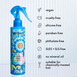 Amika hair product with features listed on a white background