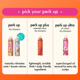 pick your perk up: a chart outlining the differences between amika's dry shampoos. 