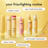 amika: your frizz-fighting routine: cleanse + smooth w/ velveteen dream shampoo, condition + smooth w/ velveteen dream conditioner, prep + smooth for heat styling w/ velveteen dream smoothing balm, lock in humidity + heat protection w/ the shield, instantly reduce frizz w/ smooth over frizz-fighting treatment