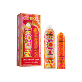 Amika Style Revival Icons set featuring a dry shampoo, a dry mask in vibrant orange, pink, and yellow floral packaging, shown alongside their retail box on a white background.