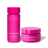 amika shower thoughts body wash and big embrace body butter together against a cream background