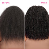 Before and after comparison of textured hair with 'Before' on the left and 'After' on the right.