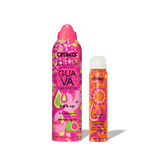 amika perk up x Brooklyn Ellis Guava Granita dry shampoo in the full 5.3 oz size and amika perk up plus dry shampoo in the travel 2.5 oz size against a cream background