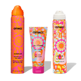 Three amika travel-size products standing upright: Soulstruck Nourishing Dry Hair Mask, Soulfood Nourishing Mask and Perk Up Dry Shampoo.