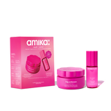 amika smooth + scented body butter and fragrance set. display box with the products next to it. 